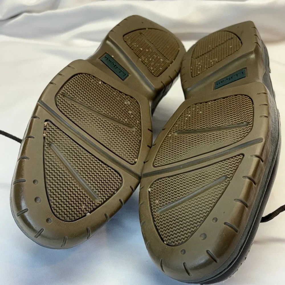 LL BEAN Camp Moc Loafers Boat Slip On Shoes Sz 9.5 Wide Brown Leather Dock Sider